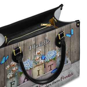 Faith Does Not Make Thing Easy It Makes Them Possible Butterfly Flower DNRZ0102004A Leather Bag