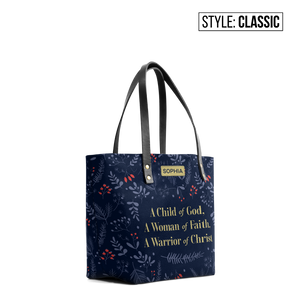 A Child Of God A Woman Of Faith A Warrior Of Christ Minimal Pattern TTRZ24106872IK Leather Tote Bag