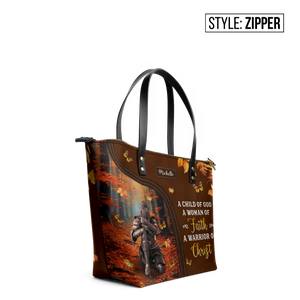 A Child Of God A Woman Of Faith A Warrior Of Christ HTRZ24100315QA Leather Tote Bag