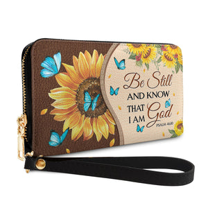 Be Still And Know That I Am God Psalm 46 10 Sunflower Butterfly NNRZ06039854MY Zip Around Leather Wallet