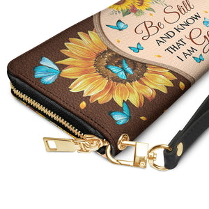 Be Still And Know That I Am God Psalm 46 10 Sunflower Butterfly NNRZ06039854MY Zip Around Leather Wallet