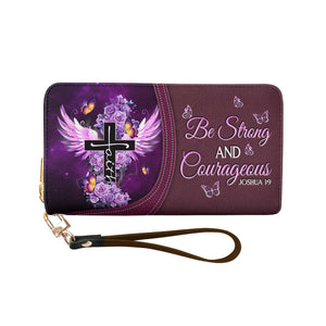 Be Strong And Courageous Joshua 1 9 Butterfly Purple Rose NNRZ11039478YF Zip Around Leather Wallet
