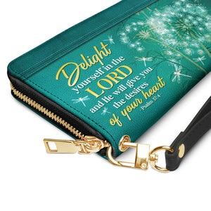 Delight Yourself In The Lord Psalm 37 4 Dandelion Dragonfly NNRZ11033753GH Zip Around Leather Wallet