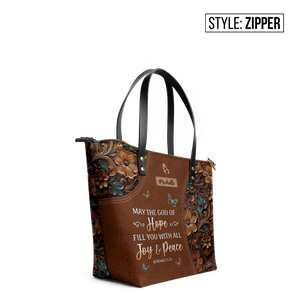 Faith Butterfly Leather Carving Custom Quote TTRZ26102691OS Leather Tote Bag