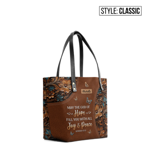 Faith Butterfly Leather Carving Custom Quote TTRZ26102691OS Leather Tote Bag