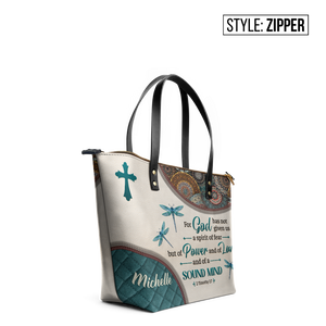 For God Has Not Given Us A Spirit Of Fear 2 Timothy 1 7 Dragonfly Mandala TTRZ24105480FS Leather Tote Bag