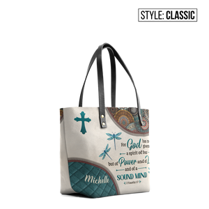 For God Has Not Given Us A Spirit Of Fear 2 Timothy 1 7 Dragonfly Mandala TTRZ24105480FS Leather Tote Bag