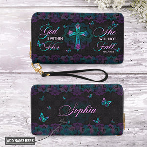 God Is Within Her She Will Not Fall Psalm 46 5 Mandala Style NNRZ06037962TP Zip Around Leather Wallet