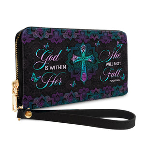 God Is Within Her She Will Not Fall Psalm 46 5 Mandala Style NNRZ06037962TP Zip Around Leather Wallet