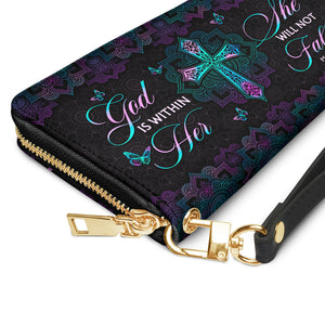 God Is Within Her She Will Not Fall Psalm 46 5 Mandala Style NNRZ06037962TP Zip Around Leather Wallet