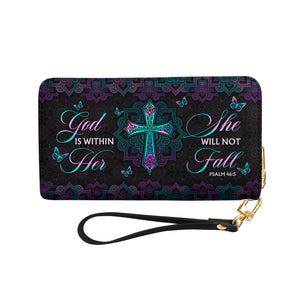 God Is Within Her She Will Not Fall Psalm 46 5 Mandala Style NNRZ06037962TP Zip Around Leather Wallet