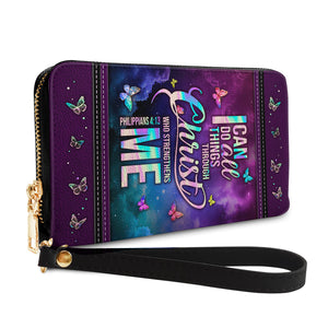 I Can Do All Things Through Christ Philippians 4 13 Butterfly Galaxy NNRZ06037828RN Zip Around Leather Wallet