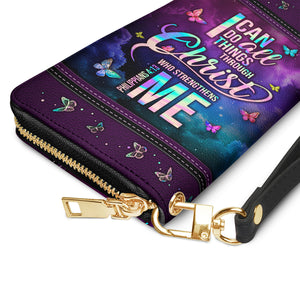 I Can Do All Things Through Christ Philippians 4 13 Butterfly Galaxy NNRZ06037828RN Zip Around Leather Wallet