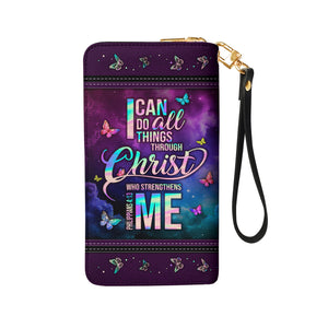 I Can Do All Things Through Christ Philippians 4 13 Butterfly Galaxy NNRZ06037828RN Zip Around Leather Wallet