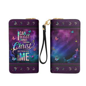 I Can Do All Things Through Christ Philippians 4 13 Butterfly Galaxy NNRZ06037828RN Zip Around Leather Wallet