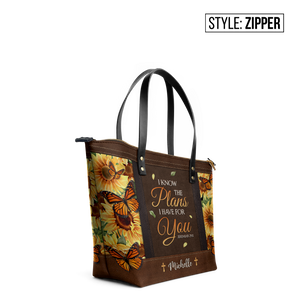 I Know The Plans I Have For You Jeremiah 29 11 Sunflower Butterfly TTRZ24102065TI Leather Tote Bag