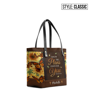 I Know The Plans I Have For You Jeremiah 29 11 Sunflower Butterfly TTRZ24102065TI Leather Tote Bag