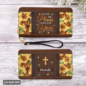 I Know The Plans I Have For You Jeremiah 29 11 Sunflower Butterfly NNRZ06035450QW Zip Around Leather Wallet