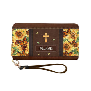 I Know The Plans I Have For You Jeremiah 29 11 Sunflower Butterfly NNRZ06035450QW Zip Around Leather Wallet