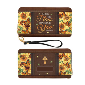 I Know The Plans I Have For You Jeremiah 29 11 Sunflower Butterfly NNRZ06035450QW Zip Around Leather Wallet