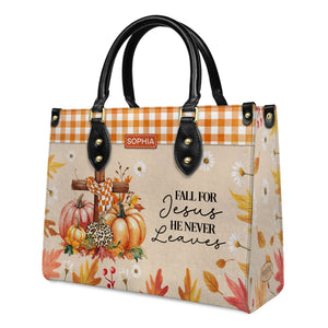 Faith Fall Cross Pumpkins Custom Quote HHRZ03078985JO Leather Bag