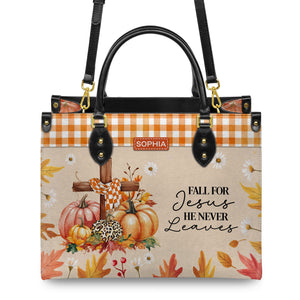 Faith Fall Cross Pumpkins Custom Quote HHRZ03078985JO Leather Bag