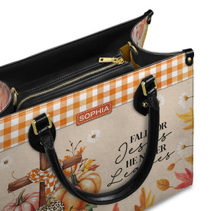 Faith Fall Cross Pumpkins Custom Quote HHRZ03078985JO Leather Bag