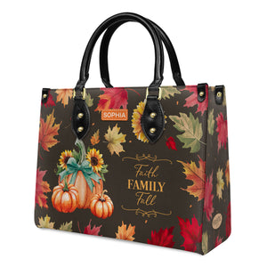 Faith Fall Leaves Floral Custom Quote HHRZ03074937DX Leather Bag