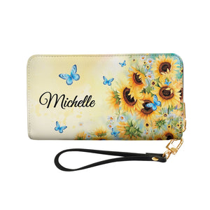 May The God Of Hope Fill You With All Joy And Peace Romans 15 13 Butterfly Sunflower NNRZ27035785VD Zip Around Leather Wallet
