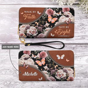 Walk By Faith Not By Sight 2 Corinthians 5 7 Butterfly Flower NNRZ27037268EH Zip Around Leather Wallet