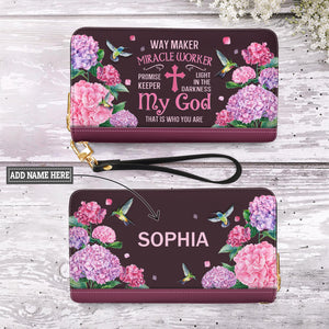 Way Maker Miracle Worker Hummingbird Hydrangea NNRZ27039763UB Zip Around Leather Wallet