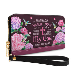 Way Maker Miracle Worker Hummingbird Hydrangea NNRZ27039763UB Zip Around Leather Wallet