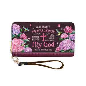 Way Maker Miracle Worker Hummingbird Hydrangea NNRZ27039763UB Zip Around Leather Wallet