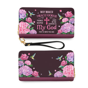 Way Maker Miracle Worker Hummingbird Hydrangea NNRZ27039763UB Zip Around Leather Wallet