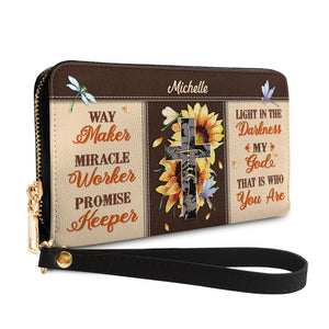 Way Maker Miracle Worker Sunflower Dragonfly NNRZ27039212IB Zip Around Leather Wallet