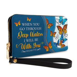 When You Go Through Deep Waters Isaiah 43 2 Butterfly NNRZ27039450UE Zip Around Leather Wallet