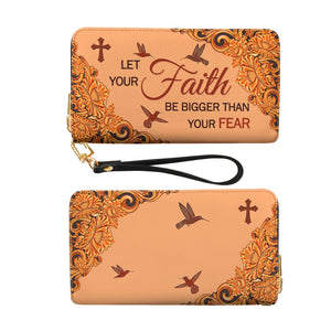 Let Your Faith Be Bigger Than Your Fear Hummingbird Flower Carving Style NNRZ11039182BB Zip Around Leather Wallet