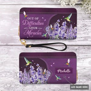 Out Of Difficulties Grow Miracles 1 Peter 5 10 Hummingbird Lavender NNRZ11031807GD Zip Around Leather Wallet