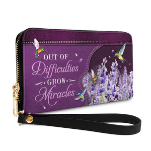 Out Of Difficulties Grow Miracles 1 Peter 5 10 Hummingbird Lavender NNRZ11031807GD Zip Around Leather Wallet