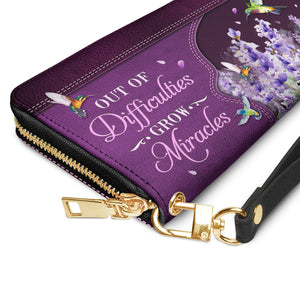 Out Of Difficulties Grow Miracles 1 Peter 5 10 Hummingbird Lavender NNRZ11031807GD Zip Around Leather Wallet