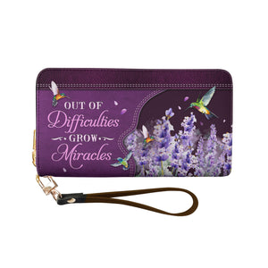 Out Of Difficulties Grow Miracles 1 Peter 5 10 Hummingbird Lavender NNRZ11031807GD Zip Around Leather Wallet