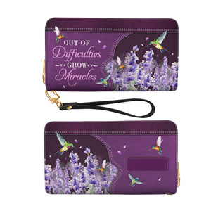 Out Of Difficulties Grow Miracles 1 Peter 5 10 Hummingbird Lavender NNRZ11031807GD Zip Around Leather Wallet