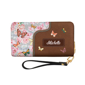 She Is Clothed With Strength And Dignity Proverbs 31 25 Butterfly Flower NNRZ11035200CB Zip Around Leather Wallet