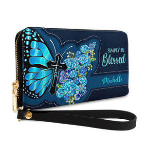 Simply Blessed Blue Butterfly Flower NNRZ11037895PX Zip Around Leather Wallet