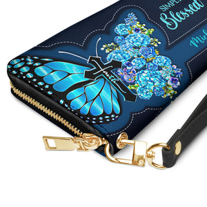 Simply Blessed Blue Butterfly Flower NNRZ11037895PX Zip Around Leather Wallet