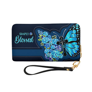 Simply Blessed Blue Butterfly Flower NNRZ11037895PX Zip Around Leather Wallet