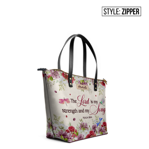 The Lord Is My Strength And My Song Psalm 118 14 Dragonfly Flower TTRZ24109552OT Leather Tote Bag