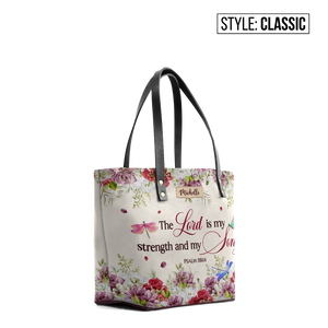 The Lord Is My Strength And My Song Psalm 118 14 Dragonfly Flower TTRZ24109552OT Leather Tote Bag