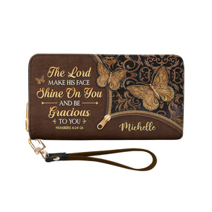 The Lord Make His Face Shine On You Numbers 6 24 26 Butterfly NNRZ11035913JT Zip Around Leather Wallet