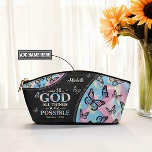 With God All Things Are Possible Matthew 19 26 Butterfly Hologram NNRZ04024237BT Eclipse Makeup Bag